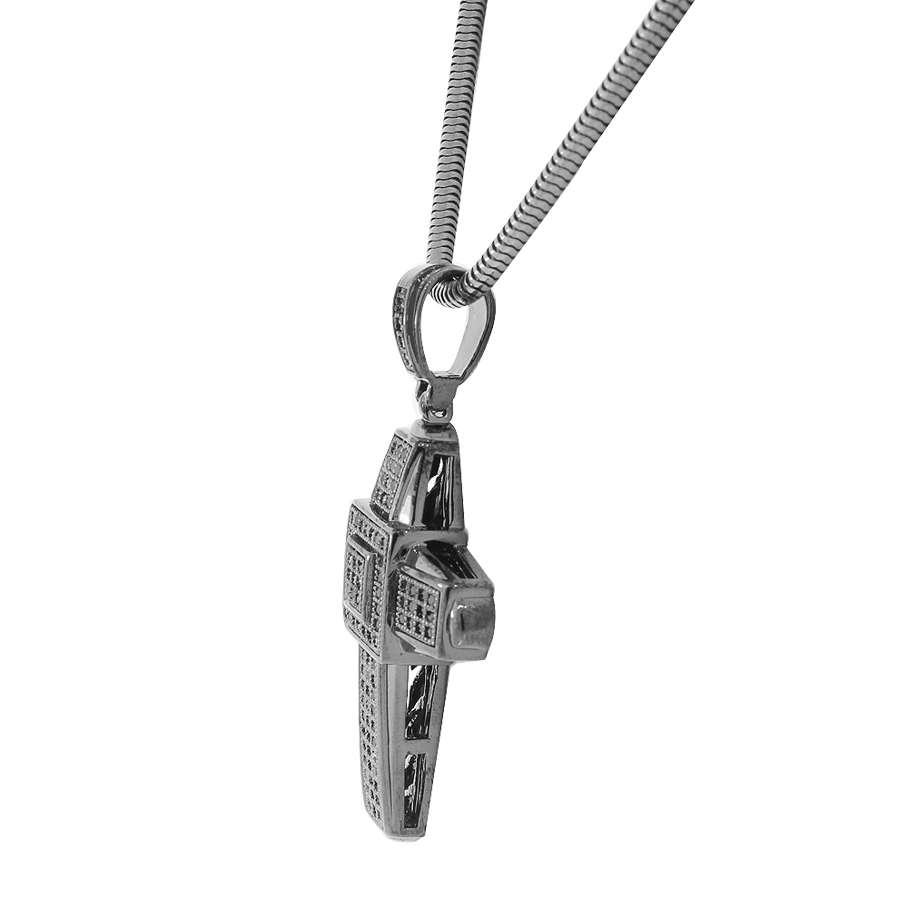 925 Sterling Silver Black CZ Large HipHop Cross Pendant Necklace eBay