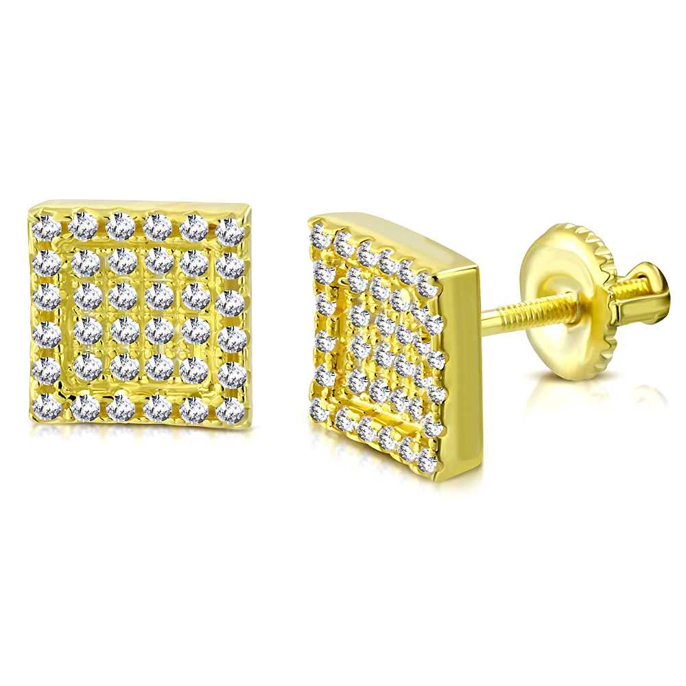 925 Sterling Silver Square White Clear CZ Screw Back Stud Earrings - Picture 2 of 7