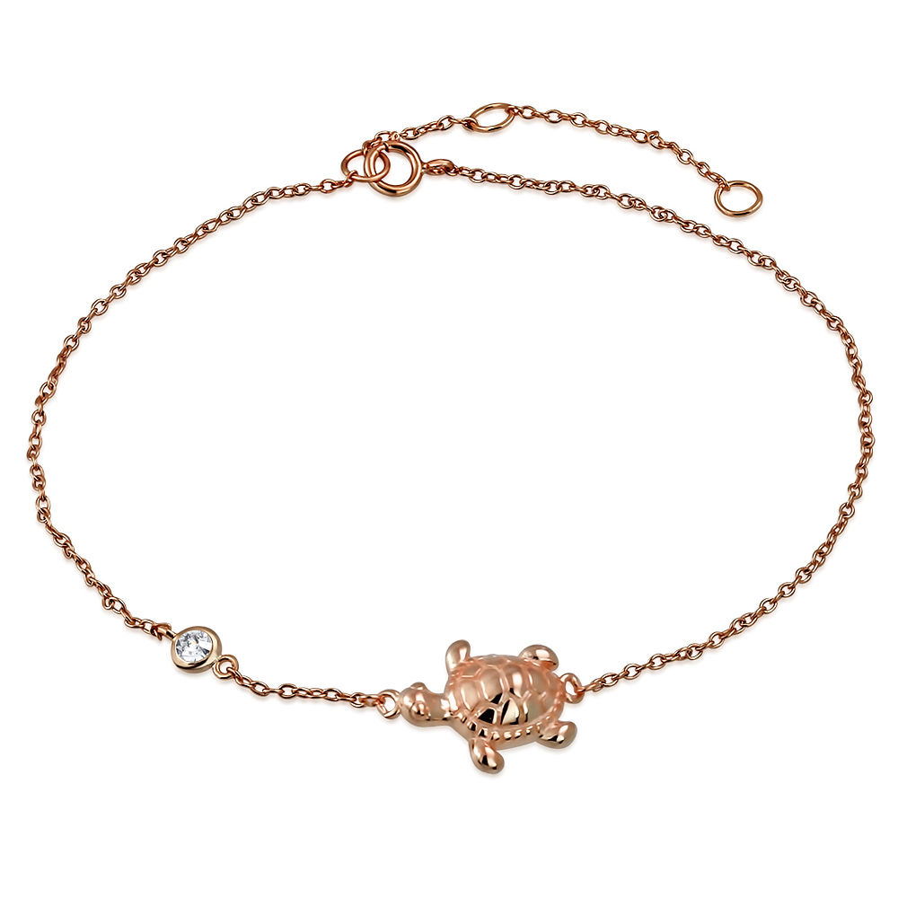 925 Sterlingsilber Lünette Set CZ Schildkröte Damen Gliedkette Fußkettchen Armband - Bild 8 von 10