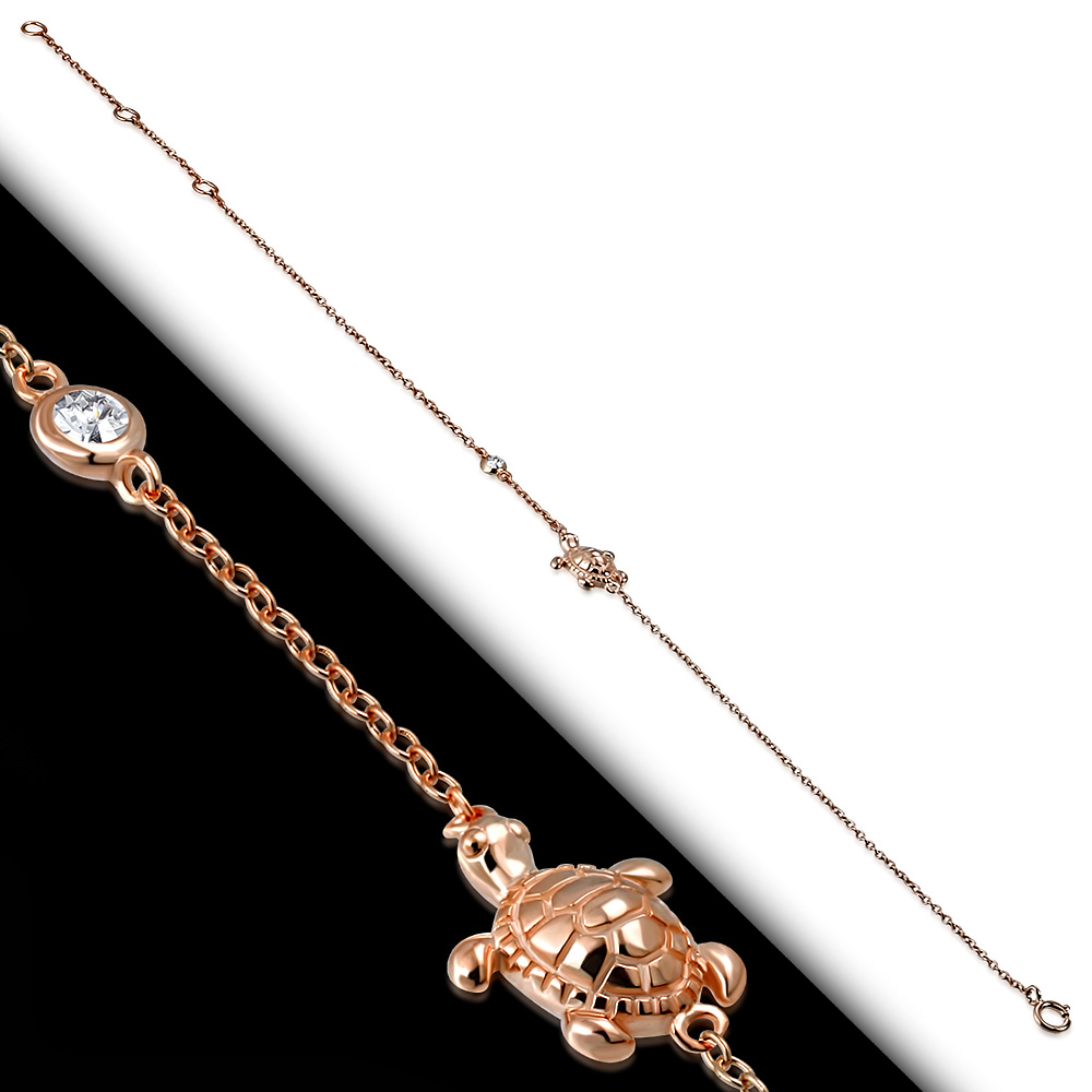 925 Sterlingsilber Lünette Set CZ Schildkröte Damen Gliedkette Fußkettchen Armband - Bild 9 von 10
