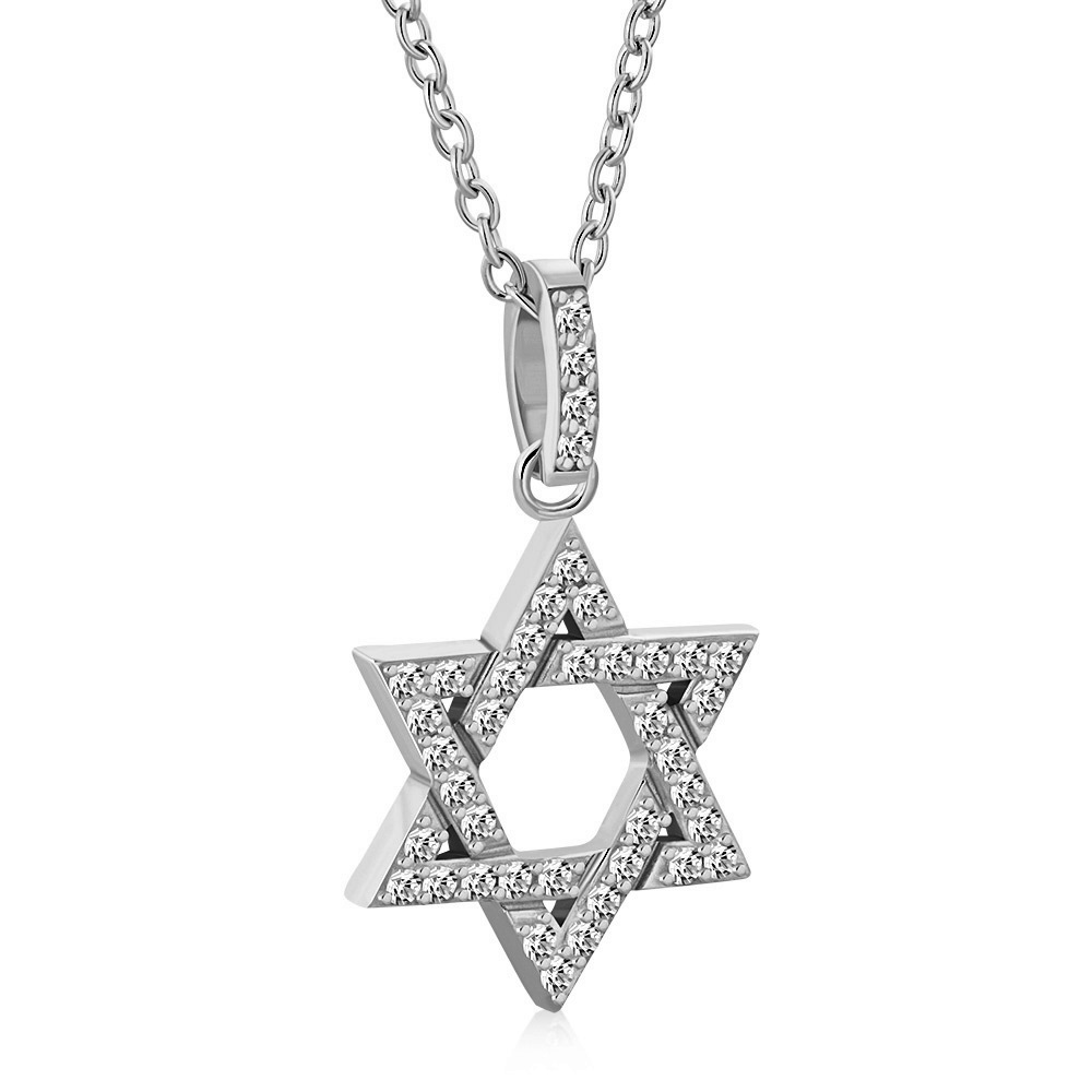925 Sterling Silver Classic Jewish Star of David CZ Pendant Necklace - Picture 12 of 16