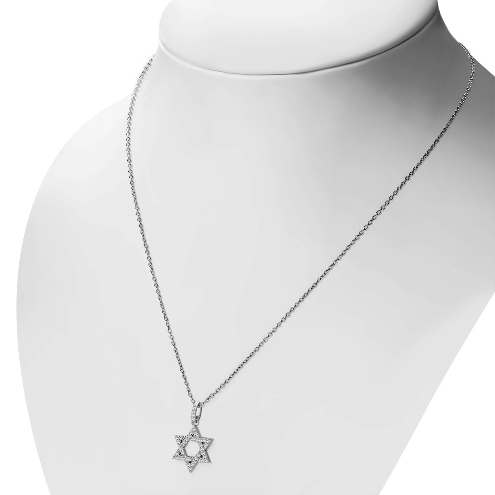 925 Sterling Silver Classic Jewish Star of David CZ Pendant Necklace - Picture 15 of 16
