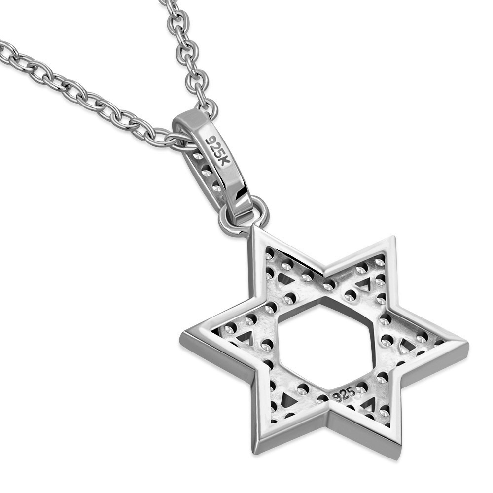 925 Sterling Silver Classic Jewish Star of David CZ Pendant Necklace - Picture 13 of 16