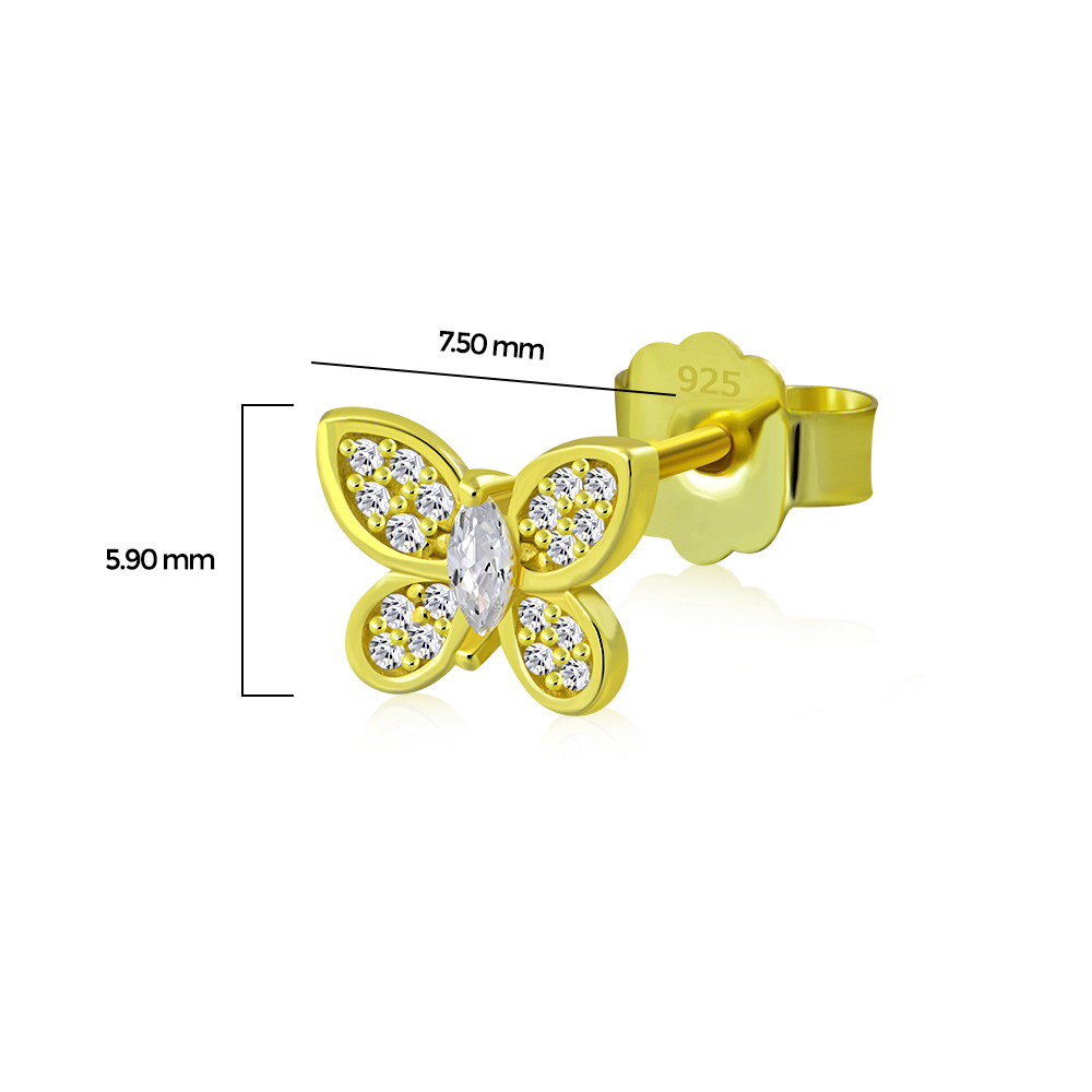 Aretes pequeños de plata de ley 925 con circonita cúbica mariposa - Imagen 10 de 21