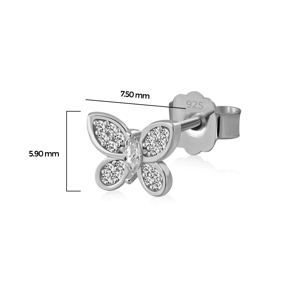 Aretes pequeños de plata de ley 925 con circonita cúbica mariposa - Imagen 14 de 21