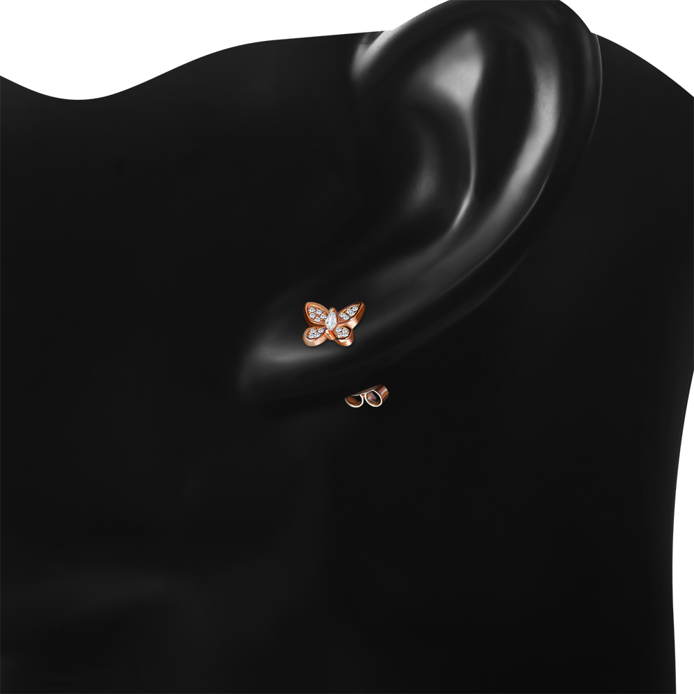 Aretes pequeños de plata de ley 925 con circonita cúbica mariposa - Imagen 18 de 21