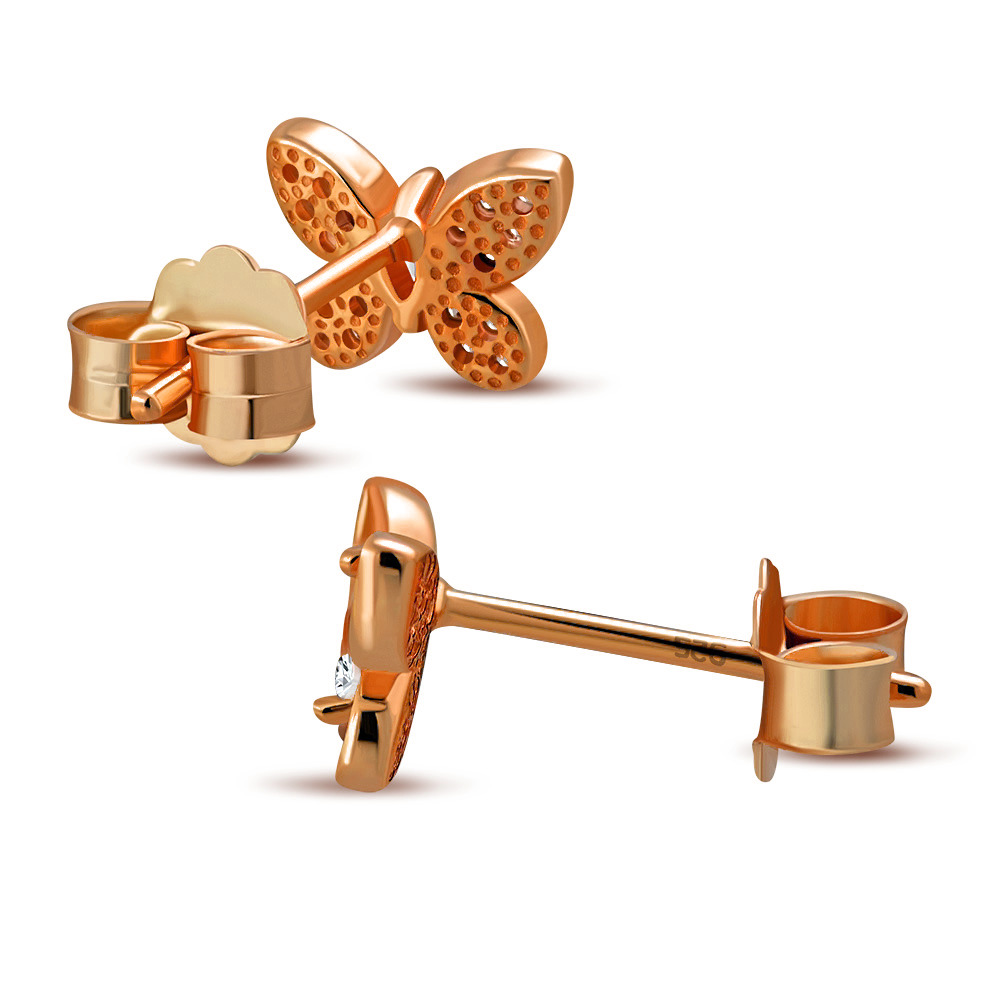 Aretes pequeños de plata de ley 925 con circonita cúbica mariposa - Imagen 19 de 21
