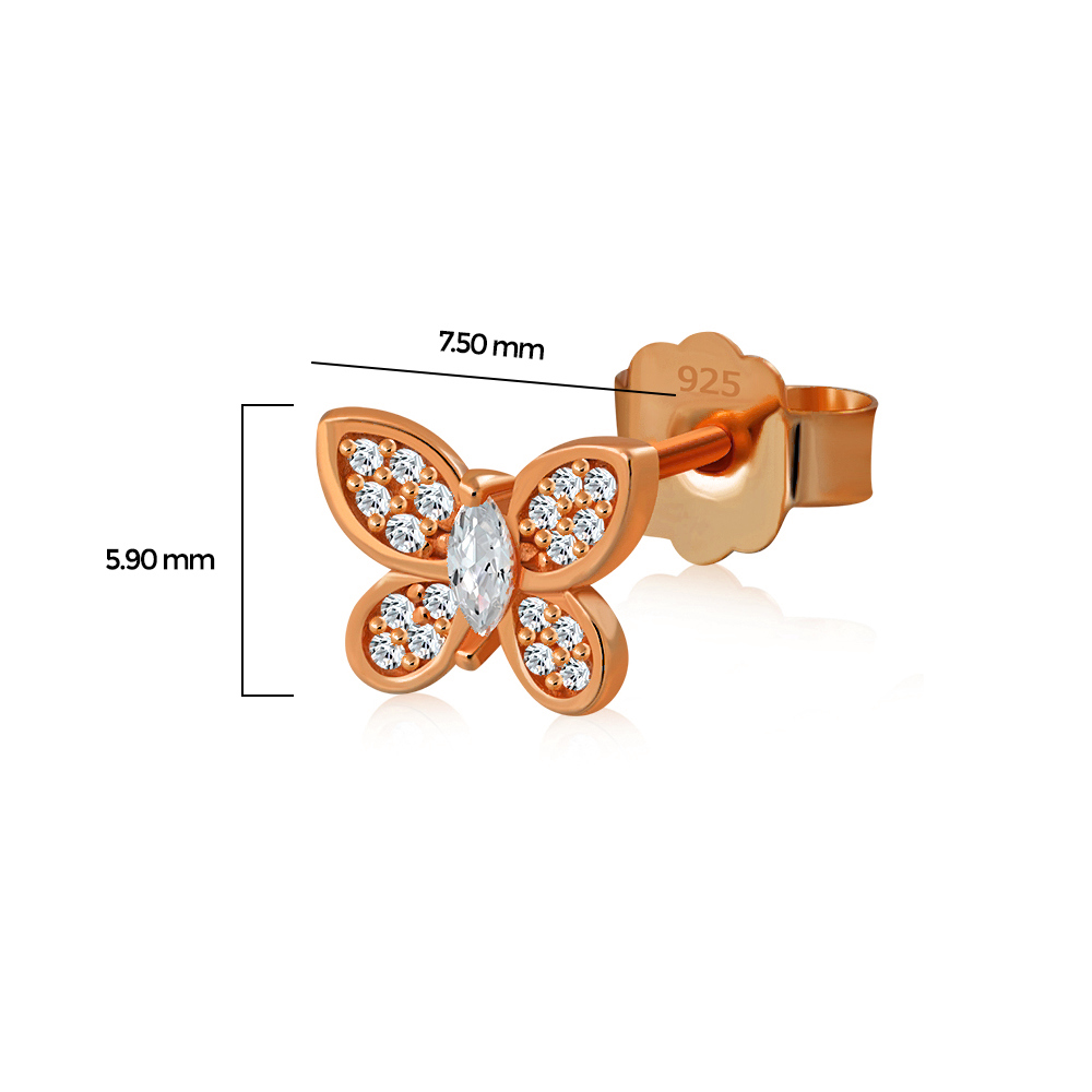 Aretes pequeños de plata de ley 925 con circonita cúbica mariposa - Imagen 20 de 21