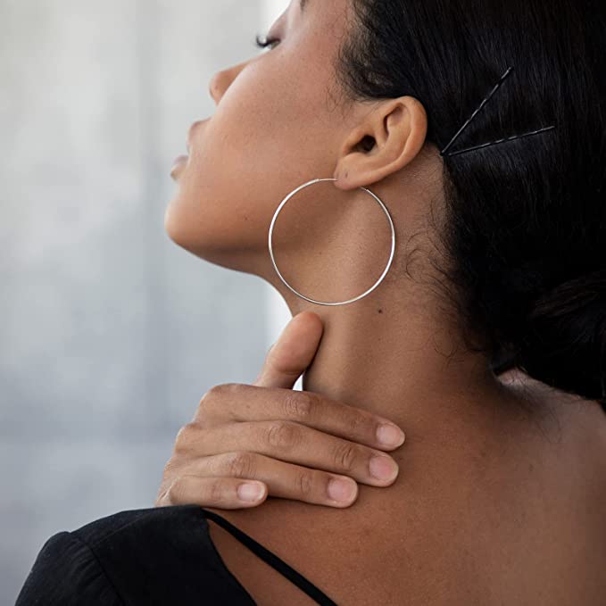 Pendientes de aro de plata esterlina 925 para mujer aros delgados ligeros 50 mm - Imagen 12 de 19