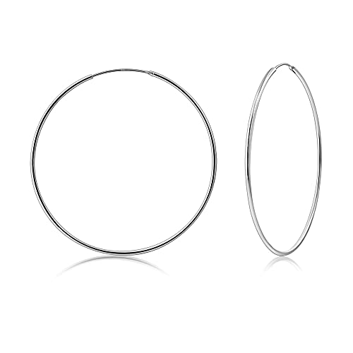 Pendientes de aro de plata esterlina 925 para mujer aros delgados ligeros 50 mm - Imagen 8 de 19