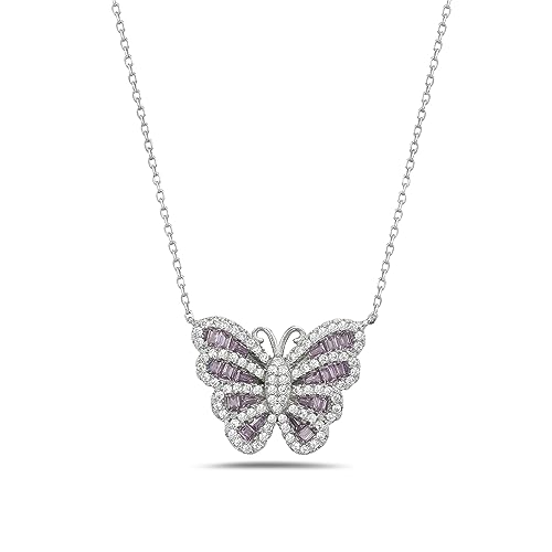 Collar colgante de mariposa de plata esterlina 925 circonio circular para mujer o niña - Imagen 15 de 16