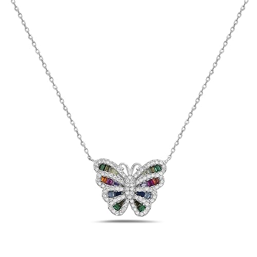 Collar colgante de mariposa de plata esterlina 925 circonio circular para mujer o niña - Imagen 16 de 16