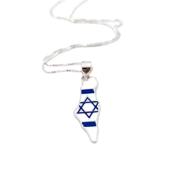 Sterling Silber Israel Karte jüdischer Davidstern Anhänger blau und weiß Emaille - Bild 6 von 9