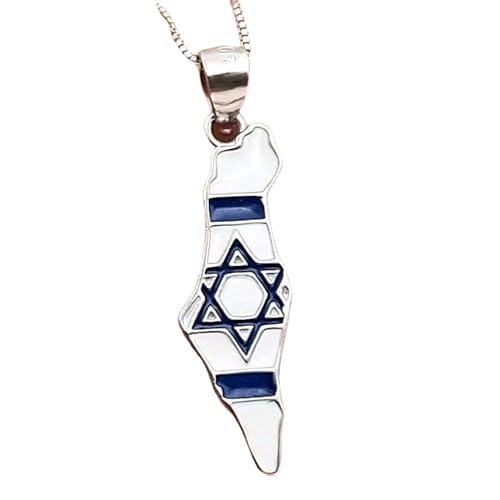 Sterling Silber Israel Karte jüdischer Davidstern Anhänger blau und weiß Emaille - Bild 5 von 9