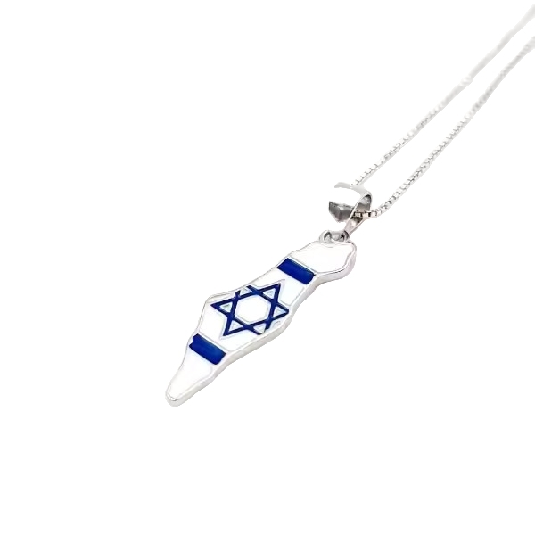 Sterling Silber Israel Karte jüdischer Davidstern Anhänger blau und weiß Emaille - Bild 7 von 9