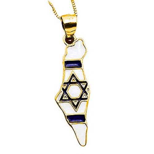 Sterling Silber Israel Karte jüdischer Davidstern Anhänger blau und weiß Emaille - Bild 3 von 9