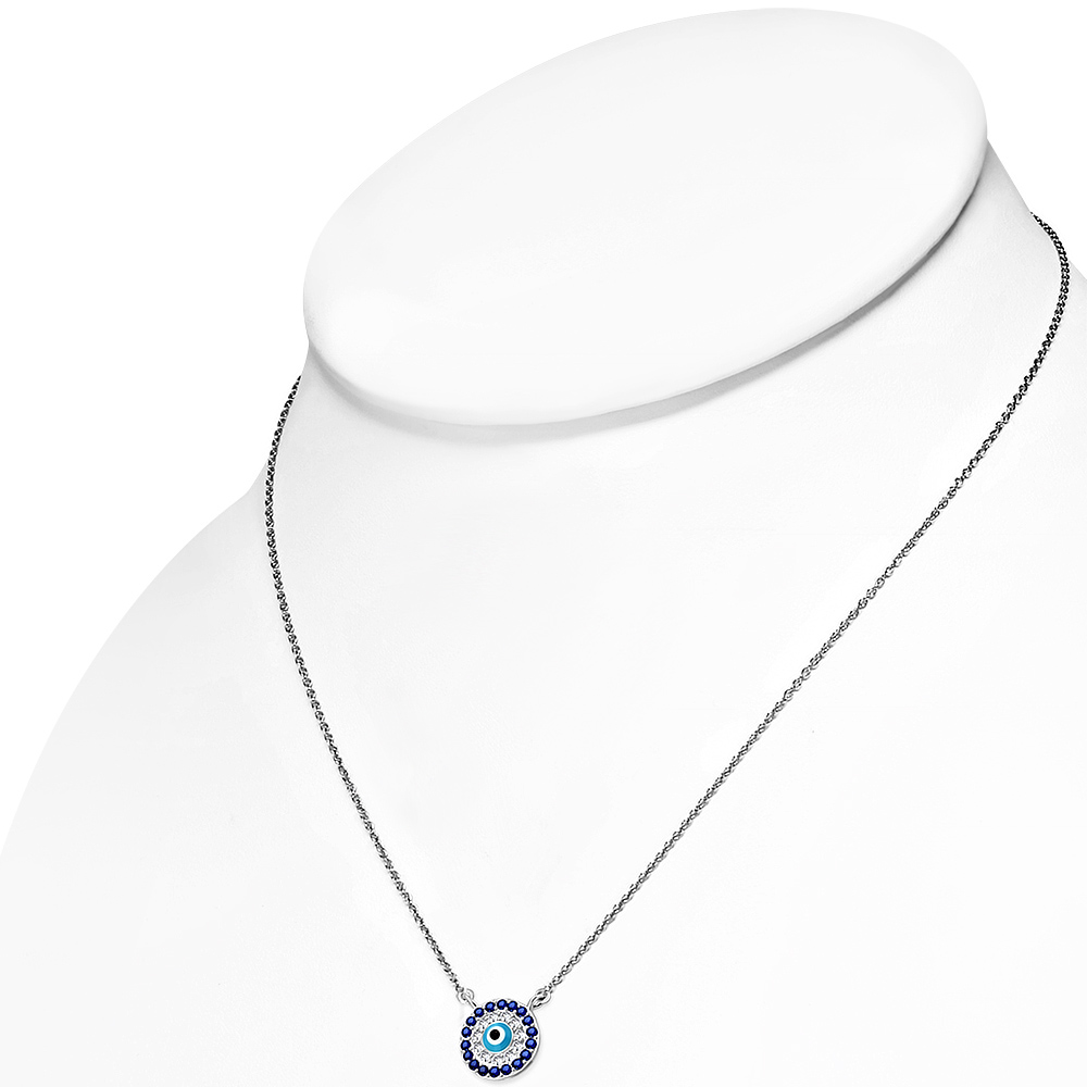 Collar colgante de plata esterlina 925 Hamsa blanco azul circonita para mujer - Imagen 3 de 12