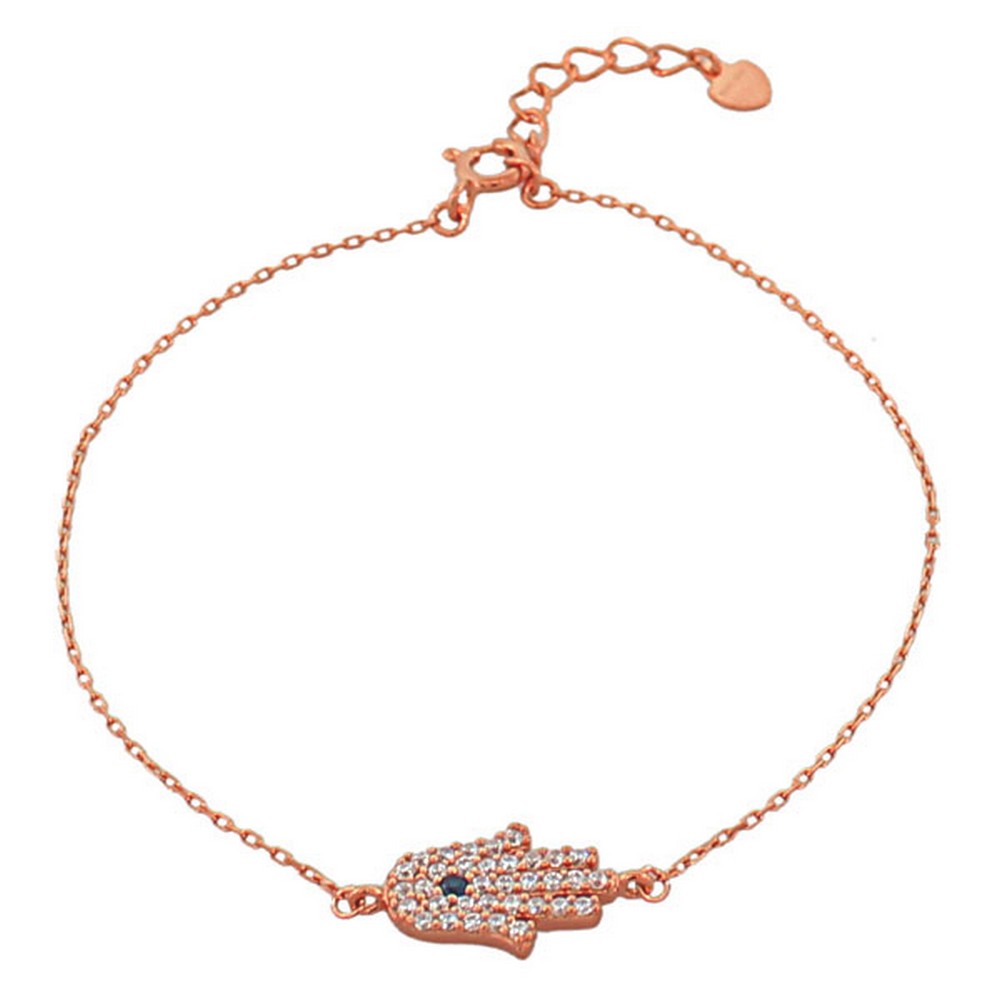 Sterling Silver Yellow Gold Plated Crystals Hamsa Evil Eye Link Chain Bracelet - Product main view