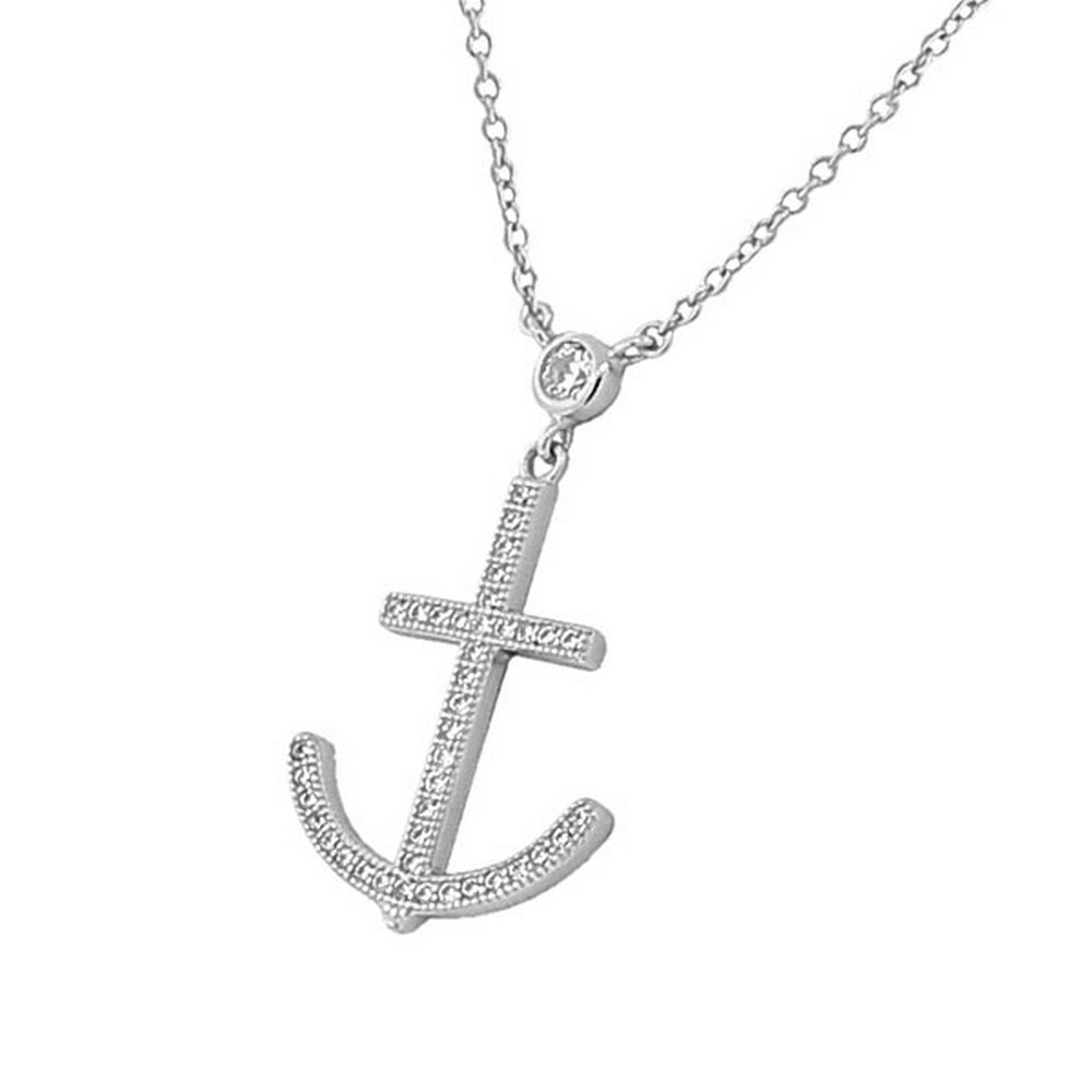 925 Sterlingsilber CZ Damen Kreuzanker Anhänger Halskette - Bild 7 von 9
