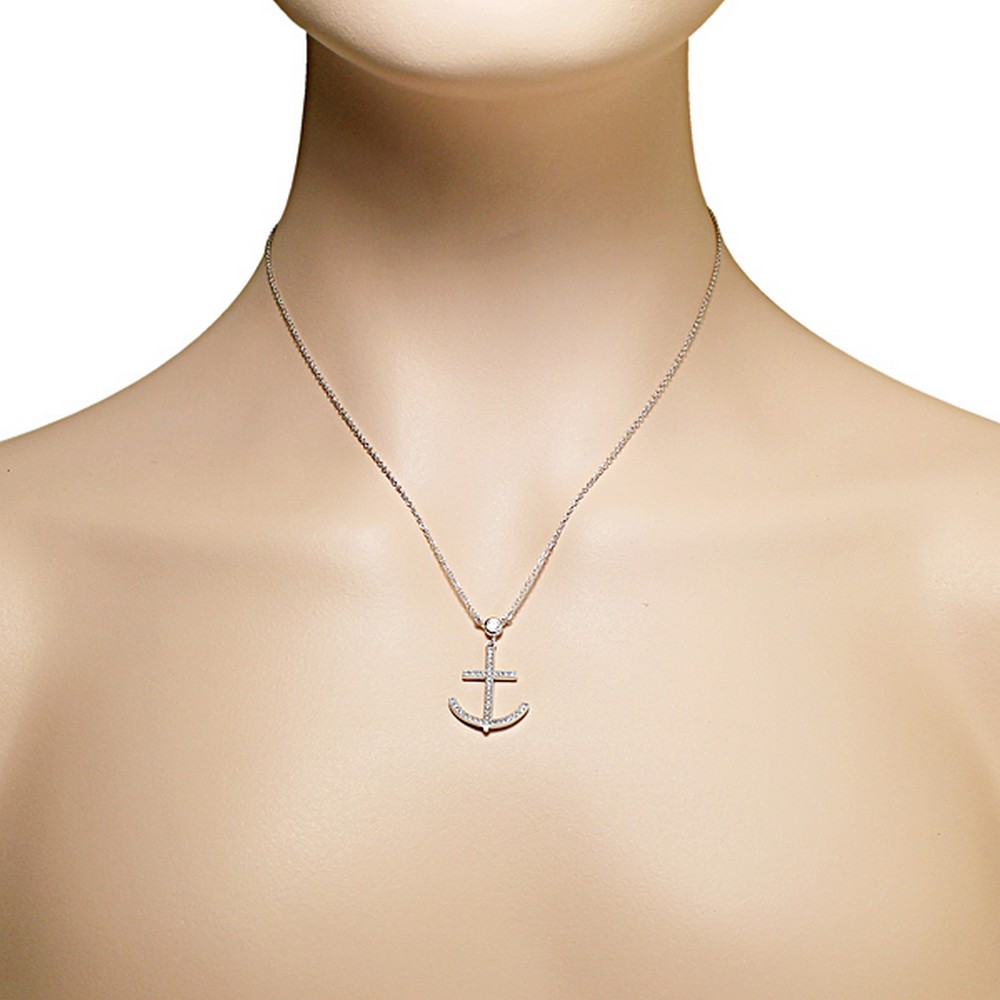 925 Sterlingsilber CZ Damen Kreuzanker Anhänger Halskette - Bild 8 von 9