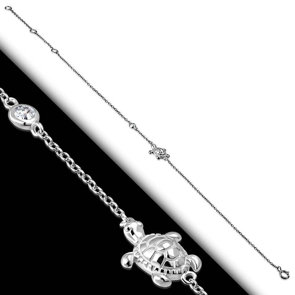 925 Sterlingsilber Lünette Set CZ Schildkröte Damen Gliedkette Fußkettchen Armband - Bild 3 von 10