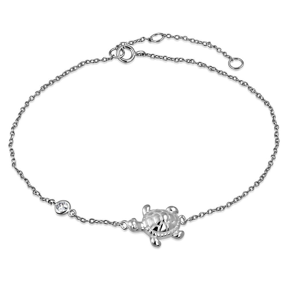 925 Sterlingsilber Lünette Set CZ Schildkröte Damen Gliedkette Fußkettchen Armband - Bild 2 von 10
