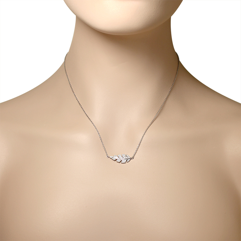 Collar colgante de hoja de pluma lateral de plata esterlina 925 blanco circonita - Imagen 8 de 9