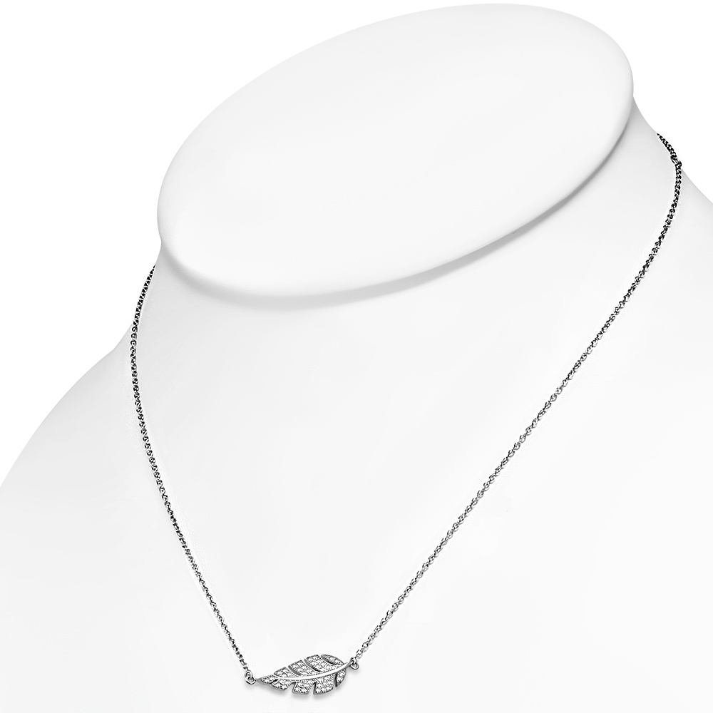 Collar colgante de hoja de pluma lateral de plata esterlina 925 blanco circonita - Imagen 7 de 9