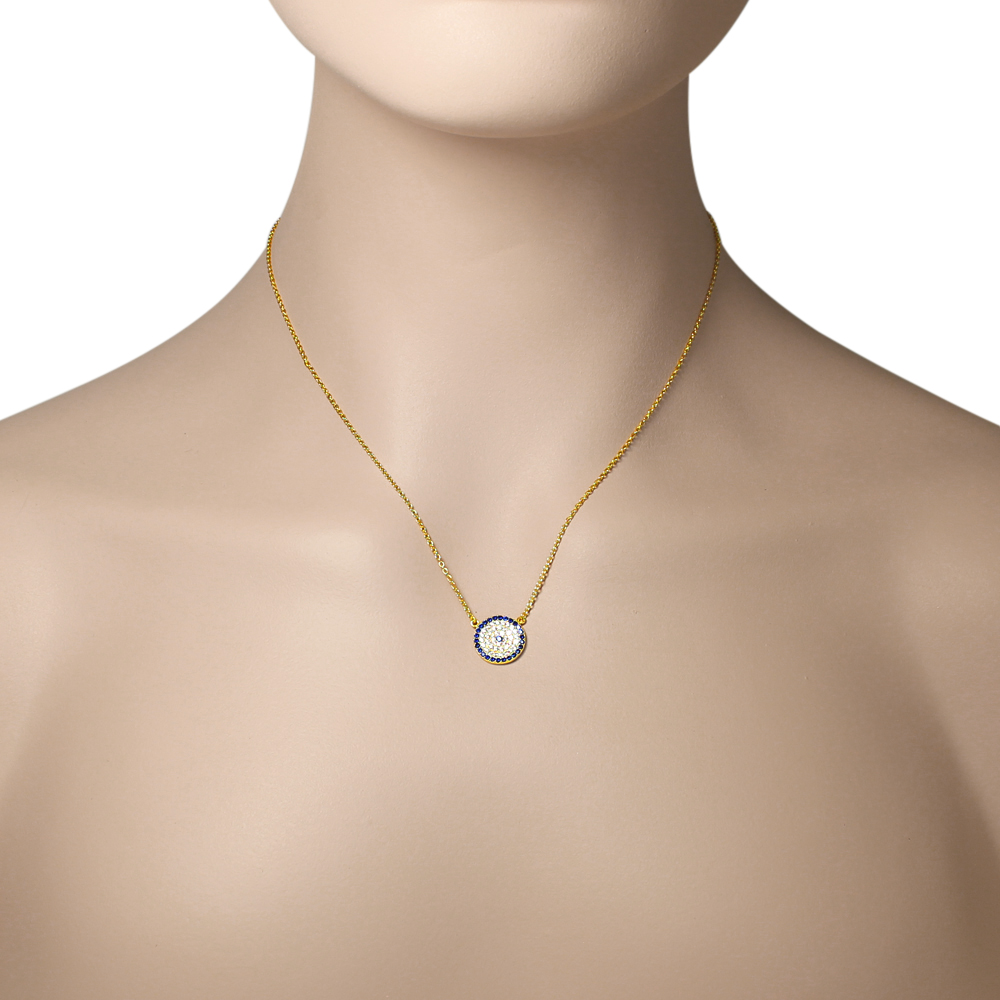 925 Sterling Silver Evil Eye Hamsa White Blue CZ Pendant Necklace - Picture 10 of 16