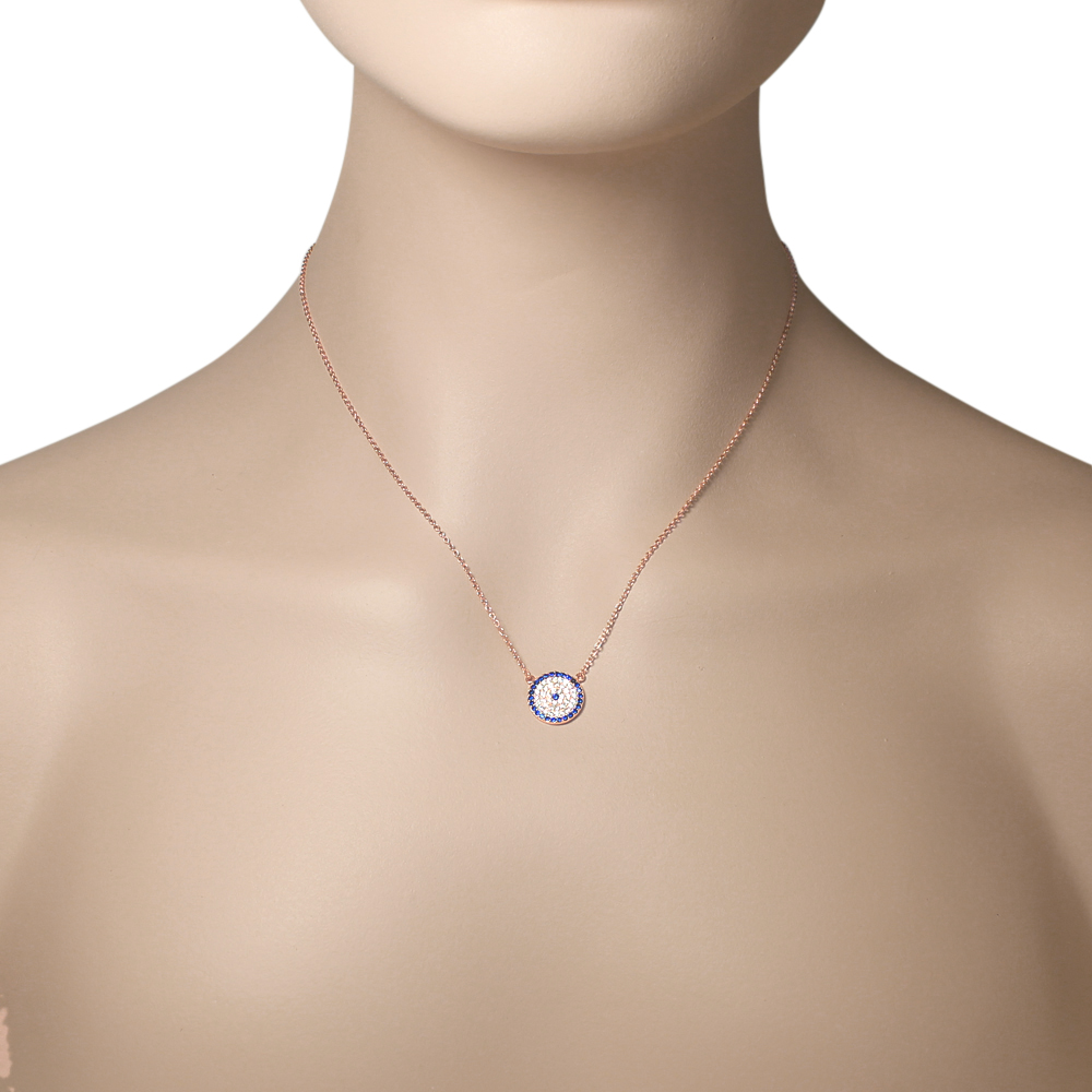 925 Sterling Silver Evil Eye Hamsa White Blue CZ Pendant Necklace - Picture 5 of 16