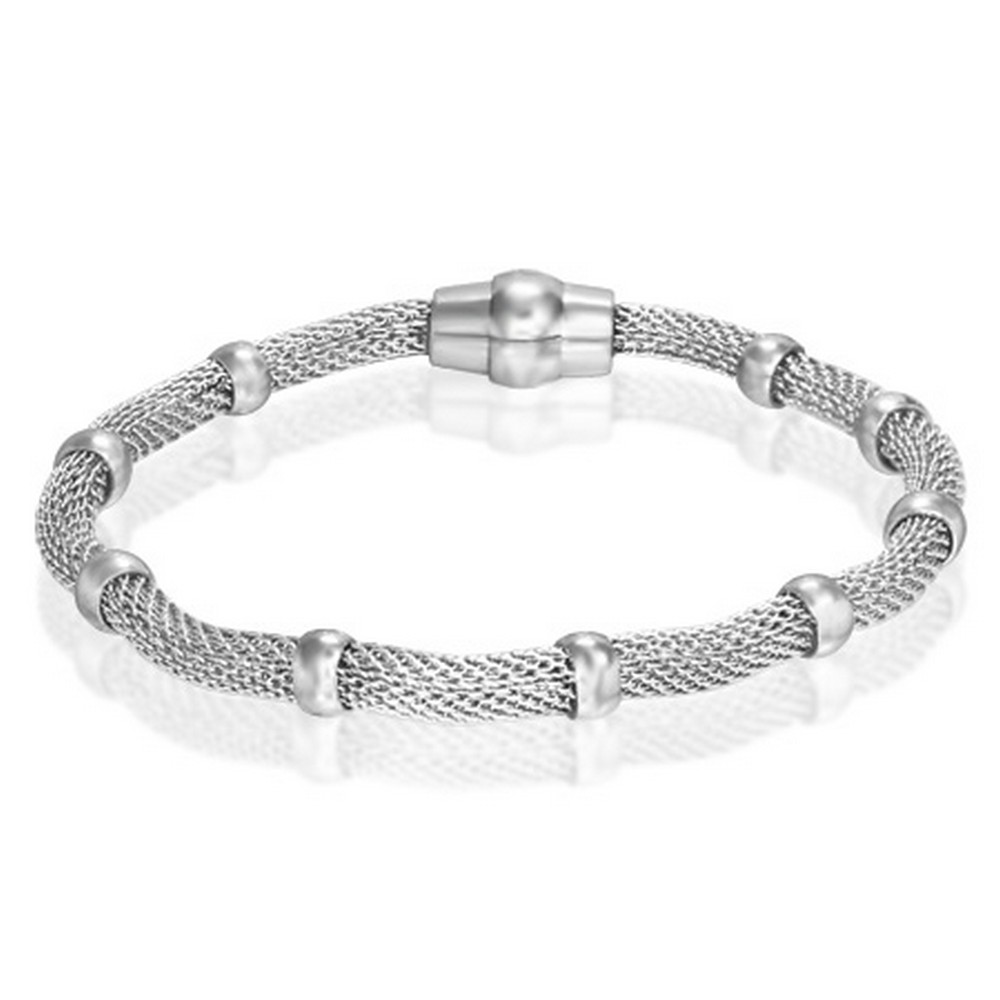 Stainless Steel Silver White Gold-Tone Magnetic Chain Mesh Womens Bracelet