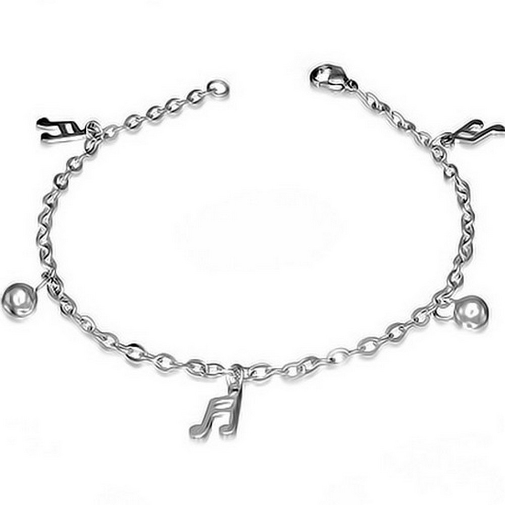 Stainless Steel Silver-Tone Music Musical Clef Adjustable Link Chain Bracelet - Picture 1 of 3