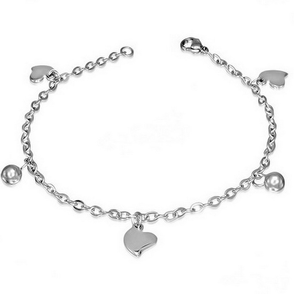 Stainless Steel Silver-Tone Love Heart Womens Adjustable Link Chain Bracelet main product image