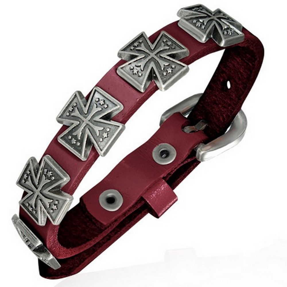 White Leather Silver-Tone Maltese Cross Links Adjustable Wristband Wrap Bracelet - Bild 4 von 5