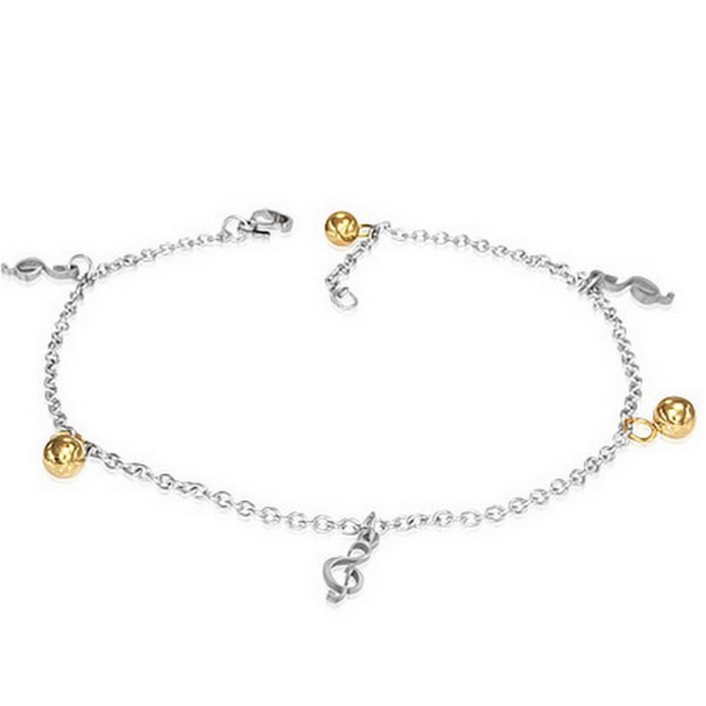 Stainless Steel Musical Clef Music Womens Adjustable Anklet Bracelet