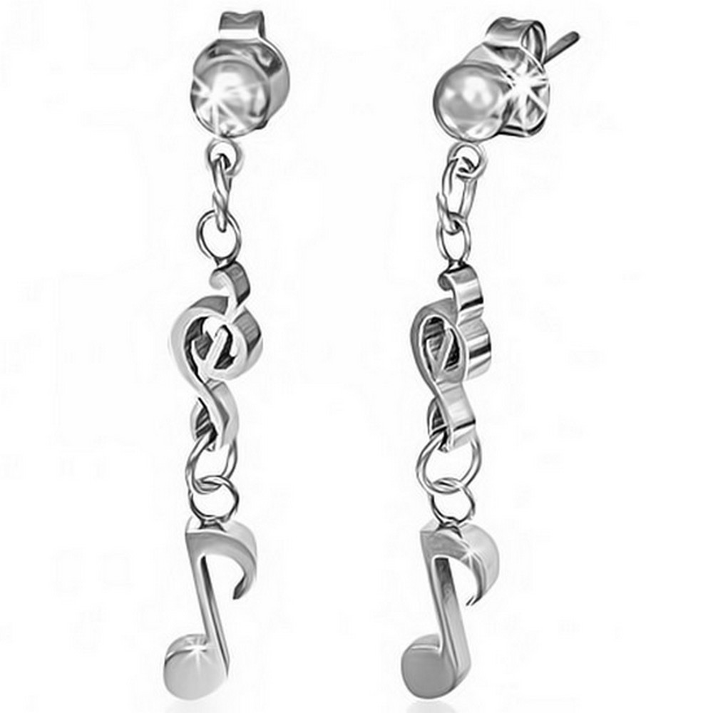 Stainless Steel Silver-Tone Musical Clef Music Notes Dangle Drop Earrings main product image