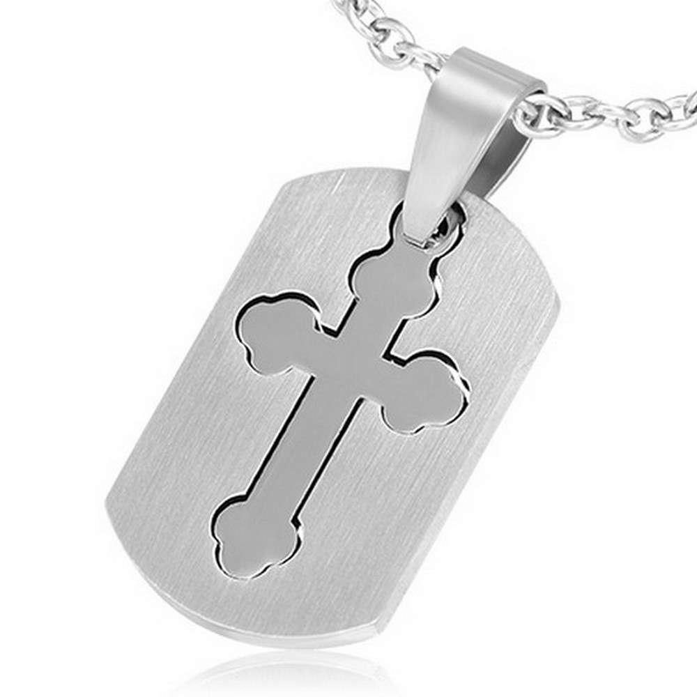 Stainless Steel Silver-Tone Religious Latin Cross Pendant Necklace main product image