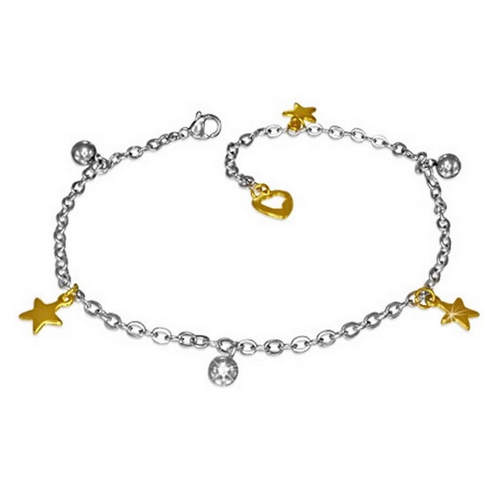 Stainless Steel Silver Yellow Gold Two-Tone Stars Adjustable Anklet Bracelet