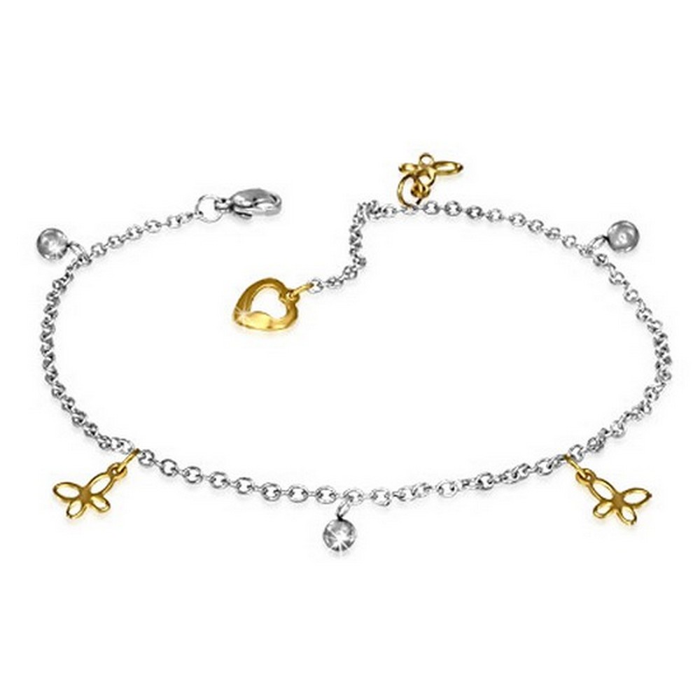 Stainless Steel Silver Yellow Gold Two-Tone Butterfly Adjustable Anklet Bracelet - Bild 1 von 3