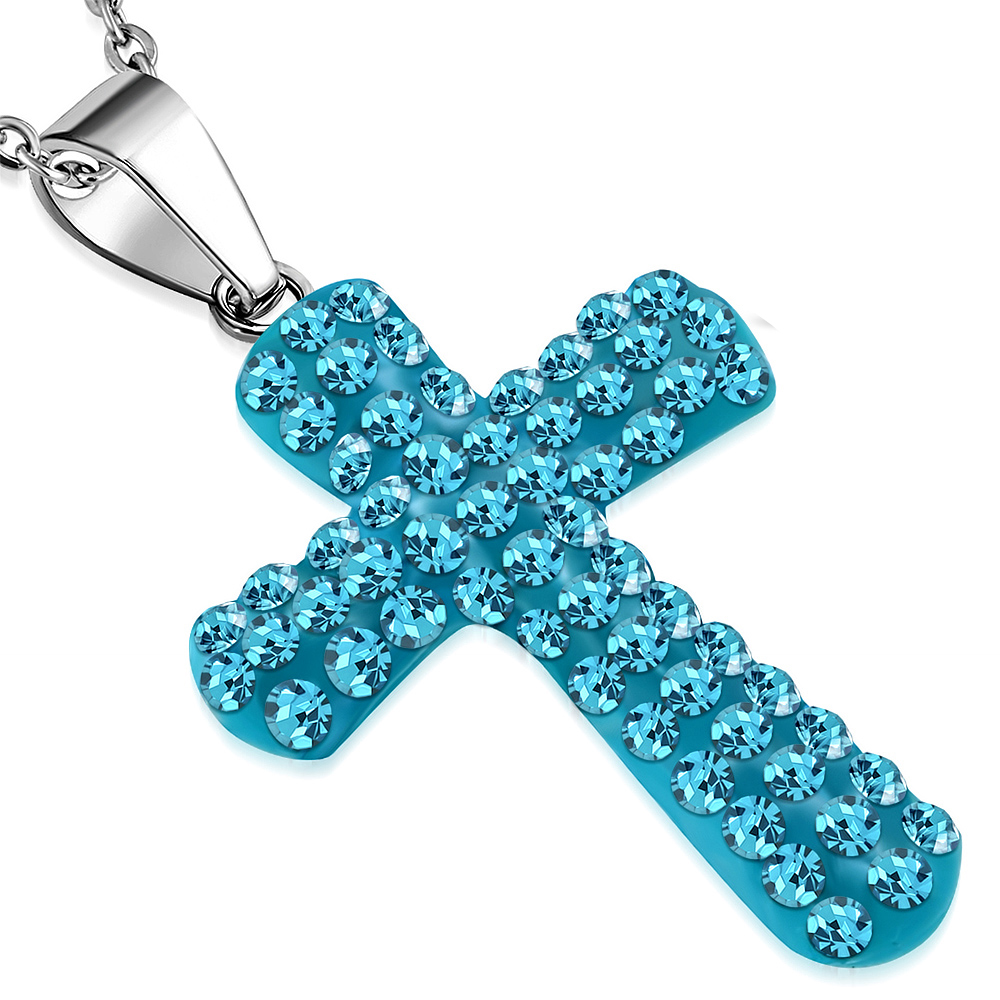 Fashion Alloy Green CZ Religious Latin Cross Pendant Necklace, 18" - Bild 11 von 19