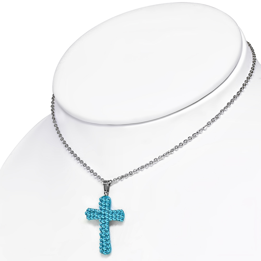 Fashion Alloy Green CZ Religious Latin Cross Pendant Necklace, 18" - Bild 12 von 19