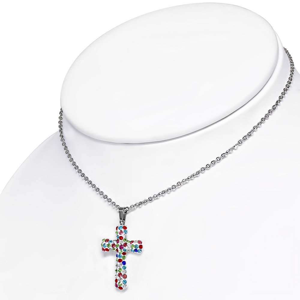 Fashion Alloy Green CZ Religious Latin Cross Pendant Necklace, 18" - Bild 15 von 19