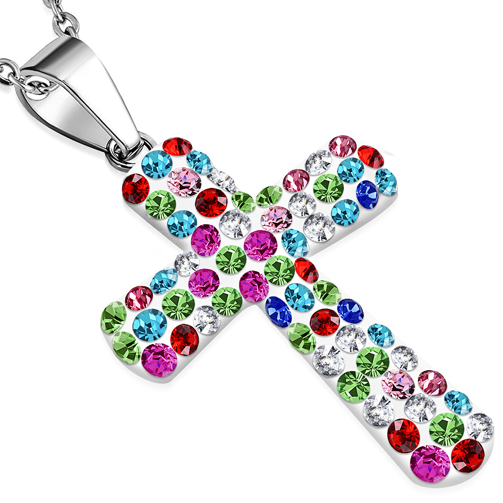 Fashion Alloy Green CZ Religious Latin Cross Pendant Necklace, 18" - Bild 14 von 19