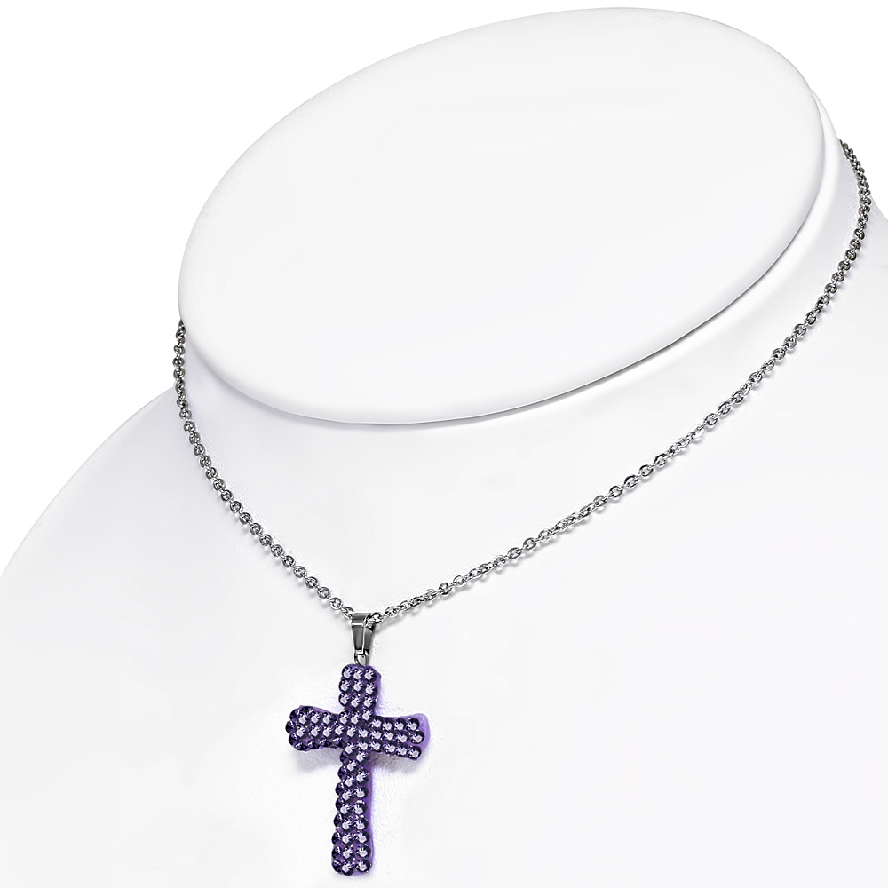 Fashion Alloy Green CZ Religious Latin Cross Pendant Necklace, 18" - Bild 18 von 19