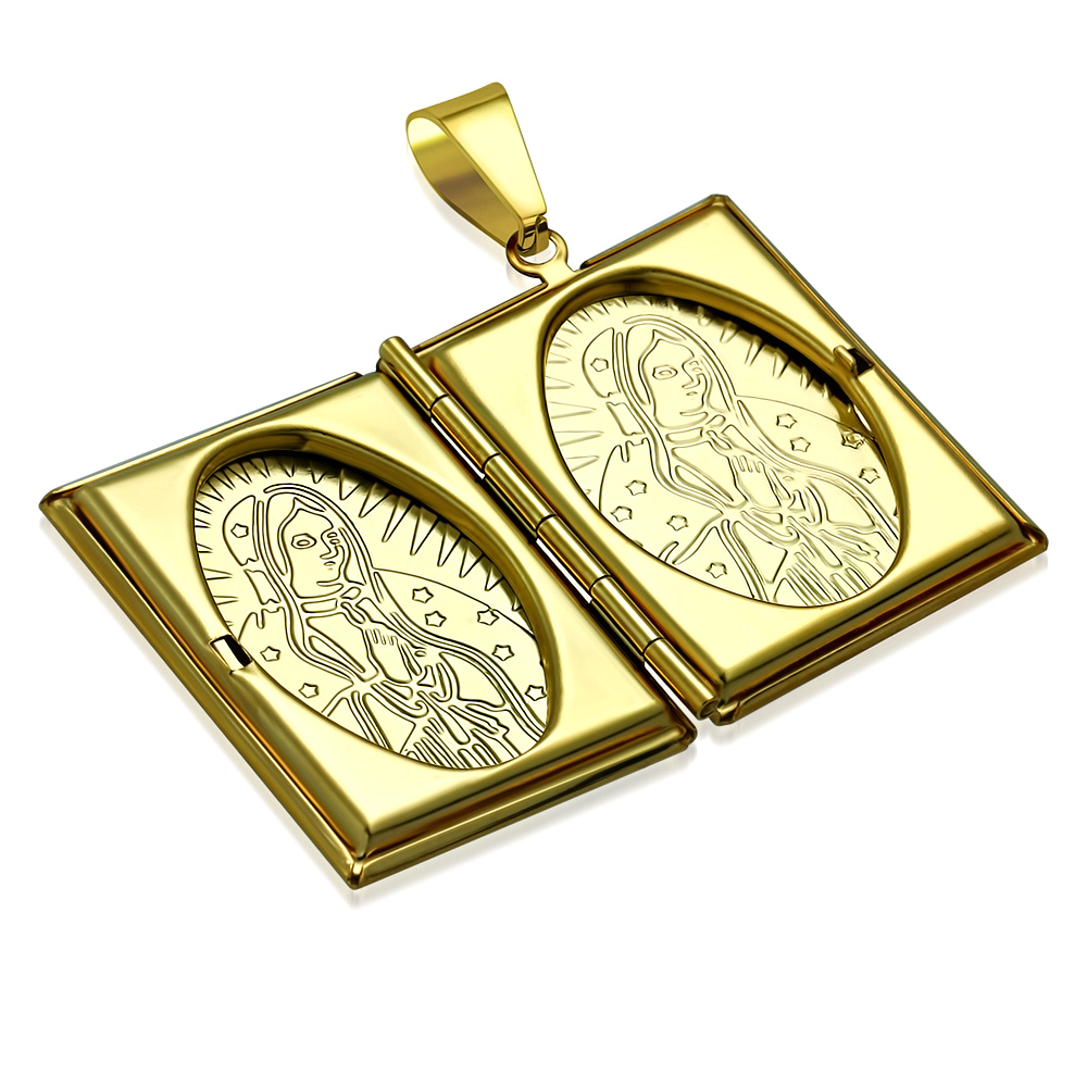 Stainless Steel Silver-Tone Religious Virgin Mary Bible Book Locket, 22" - Picture 10 of 11