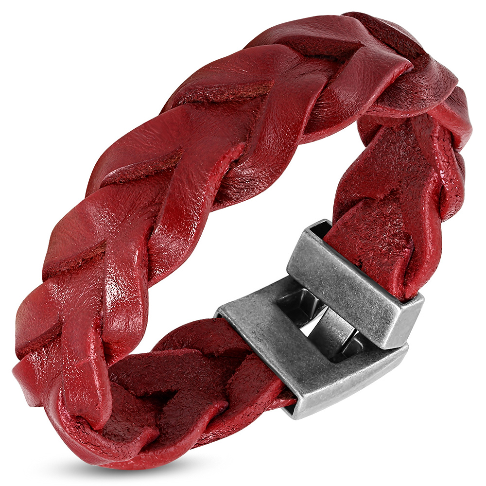 Bracciale da uomo in pelle intrecciata marrone in acciaio inox, 8" - Foto 6 di 7