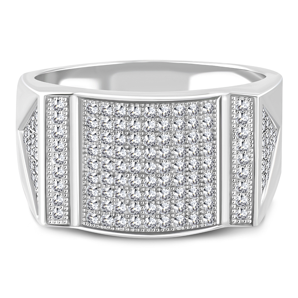 925 Sterling Silver White Clear CZ Large Statement Cocktail Mens Ring Band - Picture 7 of 7