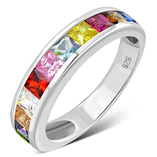 925 Sterling Silber Damen Ring Band Mehrfarbig Regenbogen CZ Steine - Bild 11 von 12