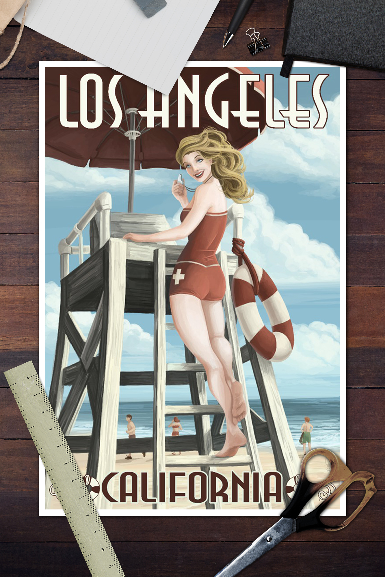 Posters, Wood /& Metal Signs Los Angeles Beach CA Lifeguard Pinup LP Artwork