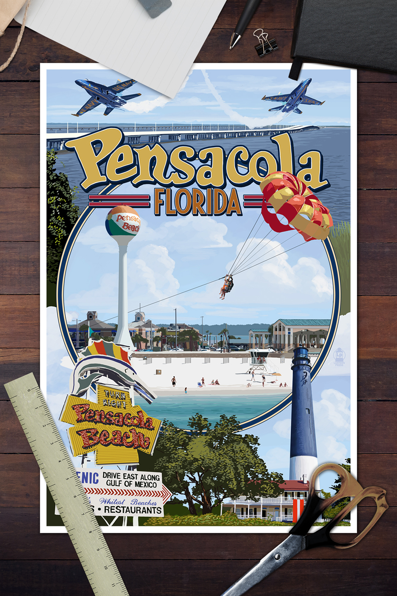 Pensacola Fl Montage Scenes Lp Artwork Posters Wood Metal